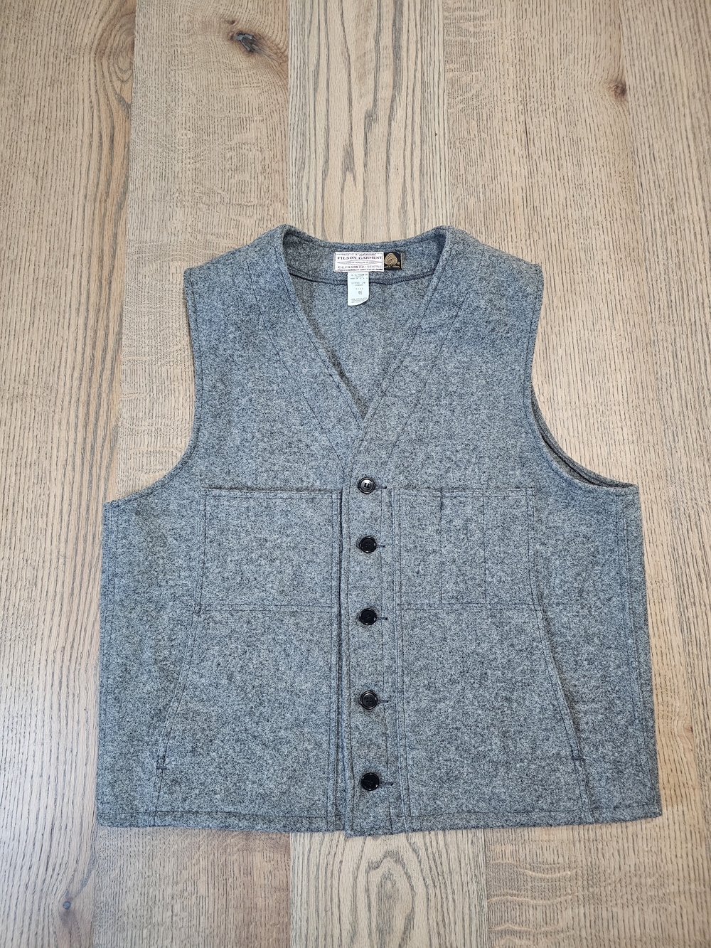 Filson Mackinaw Gray 100% Wool Button Down Vest
